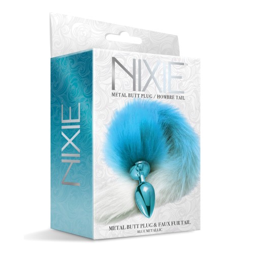 Nixie Metal Butt Plug with Faux Fur Tail Blue Metallic