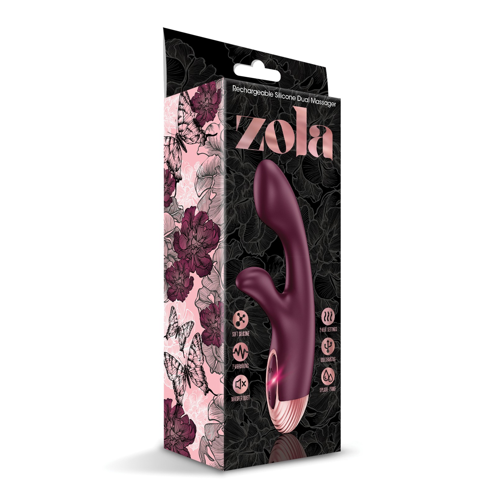 Zola Rechargeable Silicone Dual Massager Burgundy/Rose Gold