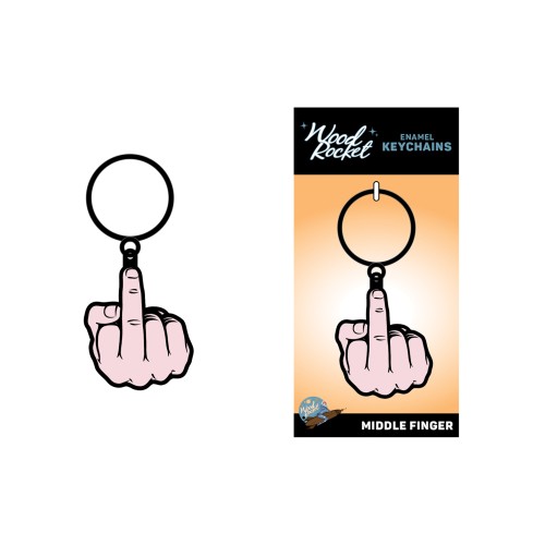 Wood Rocket Middle Finger Keychain - Pink