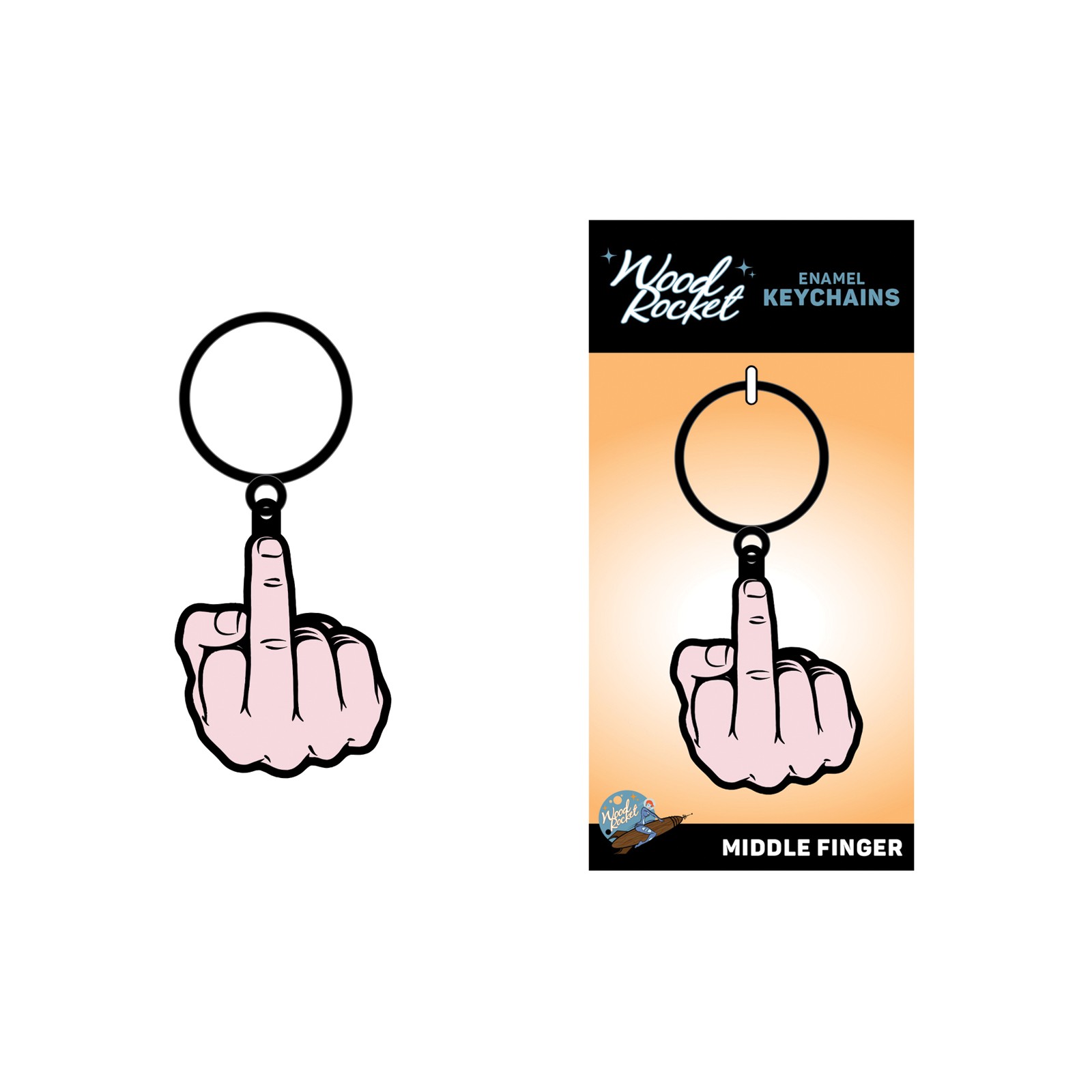 Wood Rocket Middle Finger Keychain - Pink