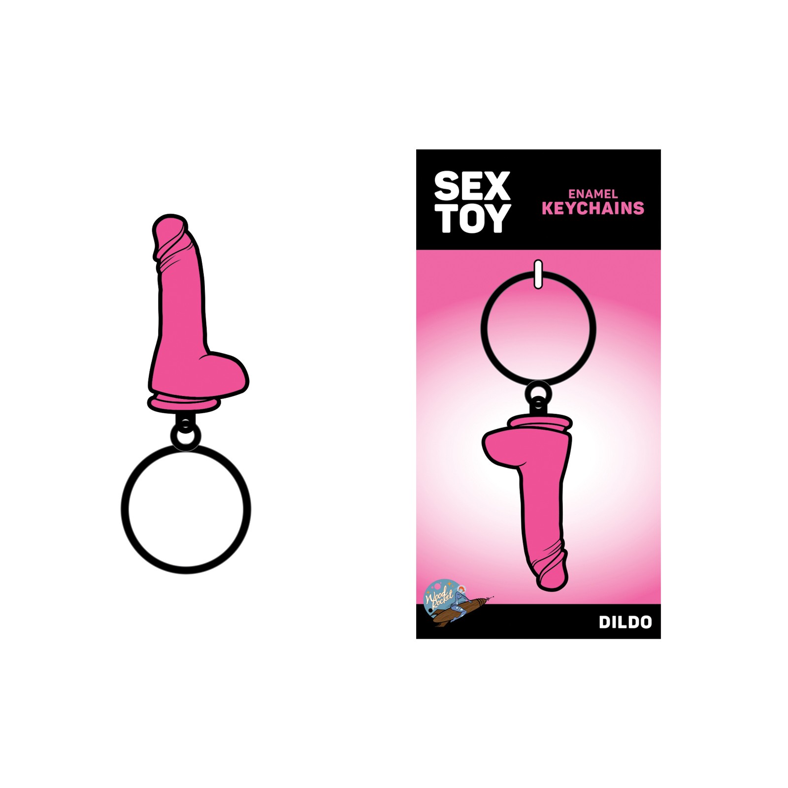 Wood Rocket Pink Dildo Keychain