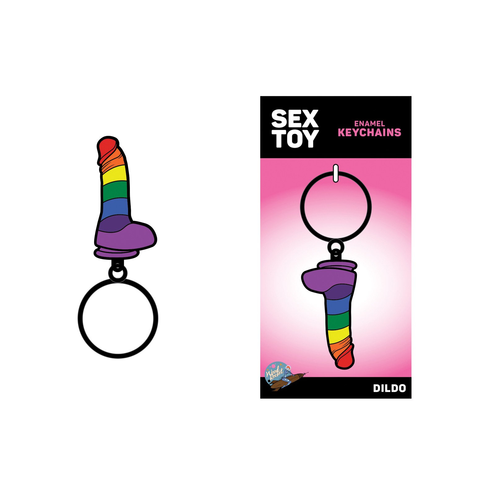 Rainbow Dildo Keychain Wood Rocket