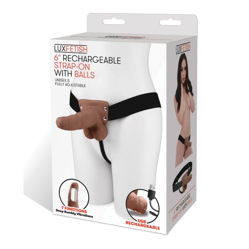 Lux Fetish Rechargeable Strap-On with Balls - Brown