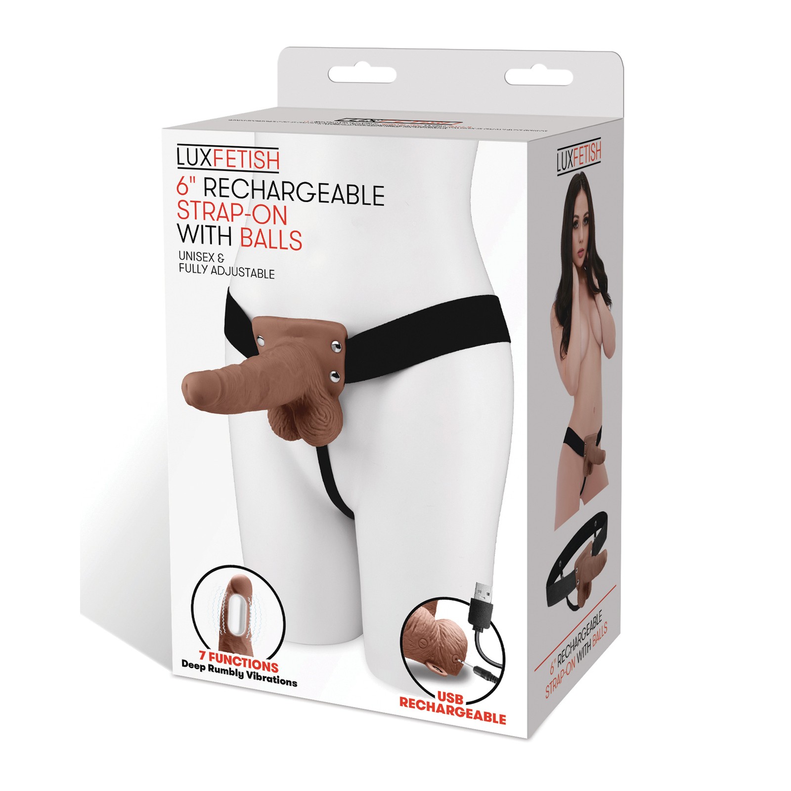 Lux Fetish Rechargeable Strap-On with Balls - Brown