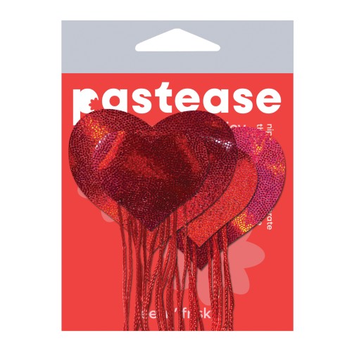 Pastease Holographic Heart Tassel Pasties Red