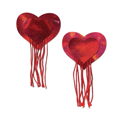 Pastease Holographic Heart Tassel Pasties Red