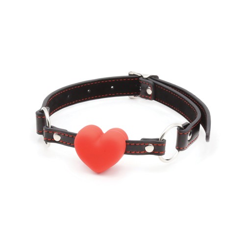 Plesur Heart Ball Gag w/Red Hearts - Black