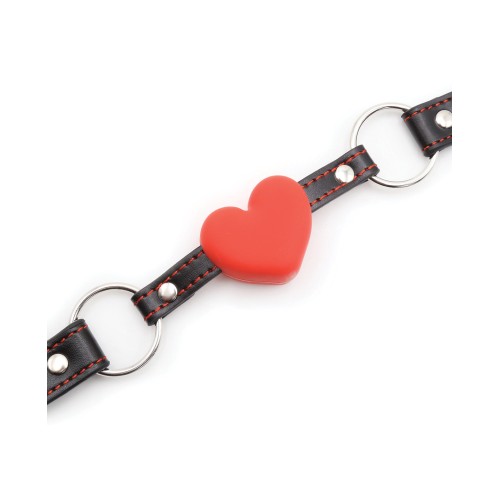 Plesur Heart Ball Gag w/Red Hearts - Black