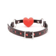 Plesur Heart Ball Gag w/Red Hearts - Black