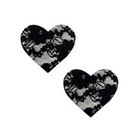 Neva Nude Lace Heart Pasties Black