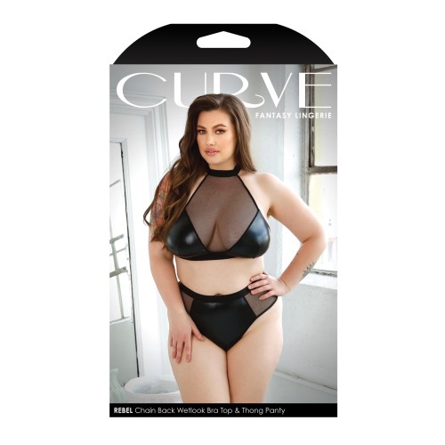 Curve Rebel Wetlook Halter Top & Panty Set - Black 3X/4X