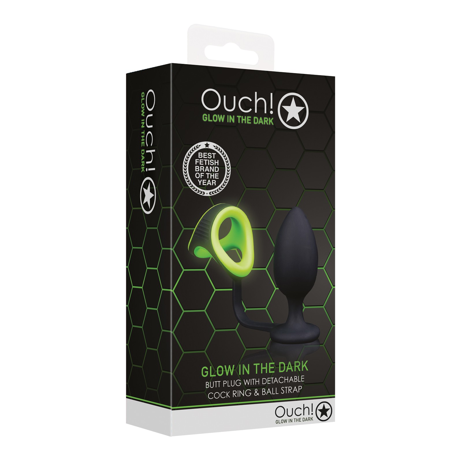 Shots Ouch Glow in the Dark Butt Plug Cock Ring Ball Strap