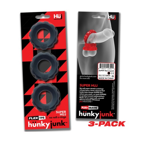 Hunky Junk Super Huj 3 Pack Cockrings - Tar Ice