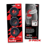 Hunky Junk Super Huj 3 Pack Cockrings - Tar Ice