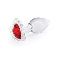 Crystal Desires Glass Heart Butt Plug Small Red