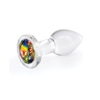 Crystal Desires Glass Round Gem Butt Plug Small - Rainbow