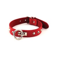 Rouge Leather O Ring Studded Collar for Bondage Play