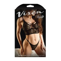 Bralette de Encaje Vixen con Detalles de Ojal y Panty - Negro L/XL