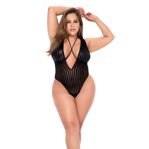 Shadow Stripe Bodysuit with Harness Black 1X/2X