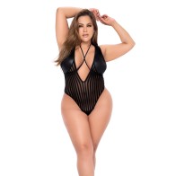 Shadow Stripe Bodysuit with Harness Black 1X/2X