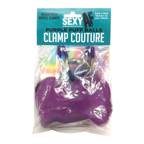 Sexy AF Nipple Clamps with Purple Puff Ball