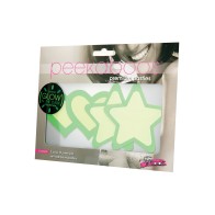 Peekaboos Corazones y Estrellas que Brillan en la Oscuridad Verde