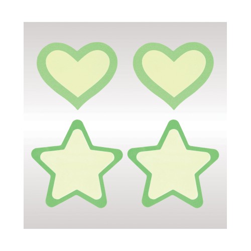 Peekaboos Corazones y Estrellas que Brillan en la Oscuridad Verde