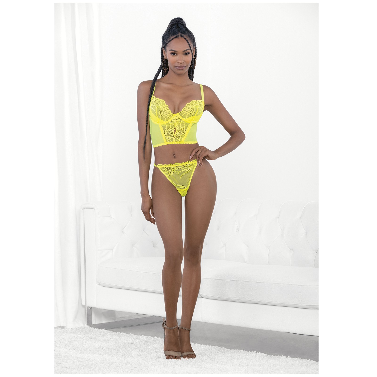 Neon Lace Corset Top & Panty - Neon Lime