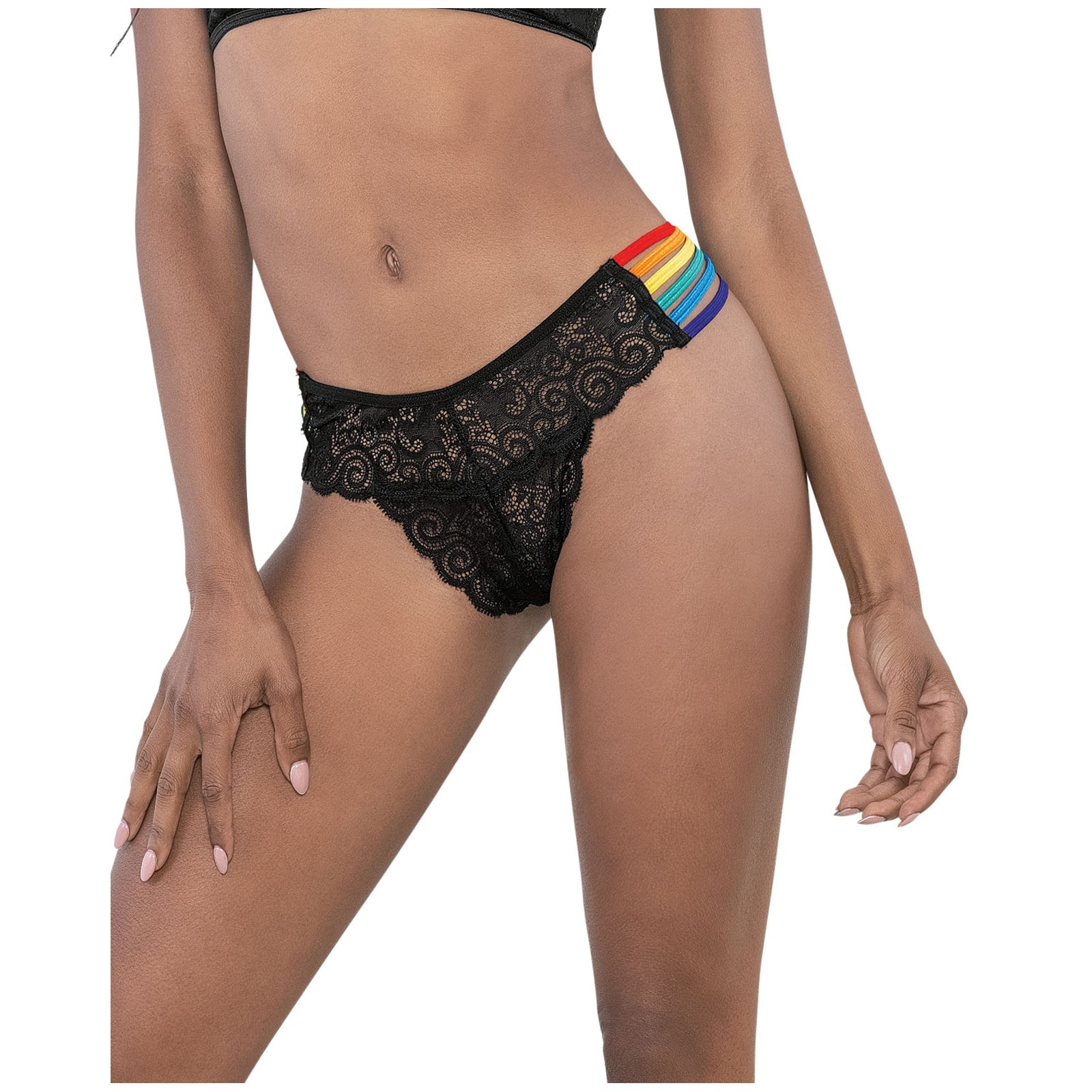 Panty de Encaje Arcoíris con Tiras Lateral - Negro O/S