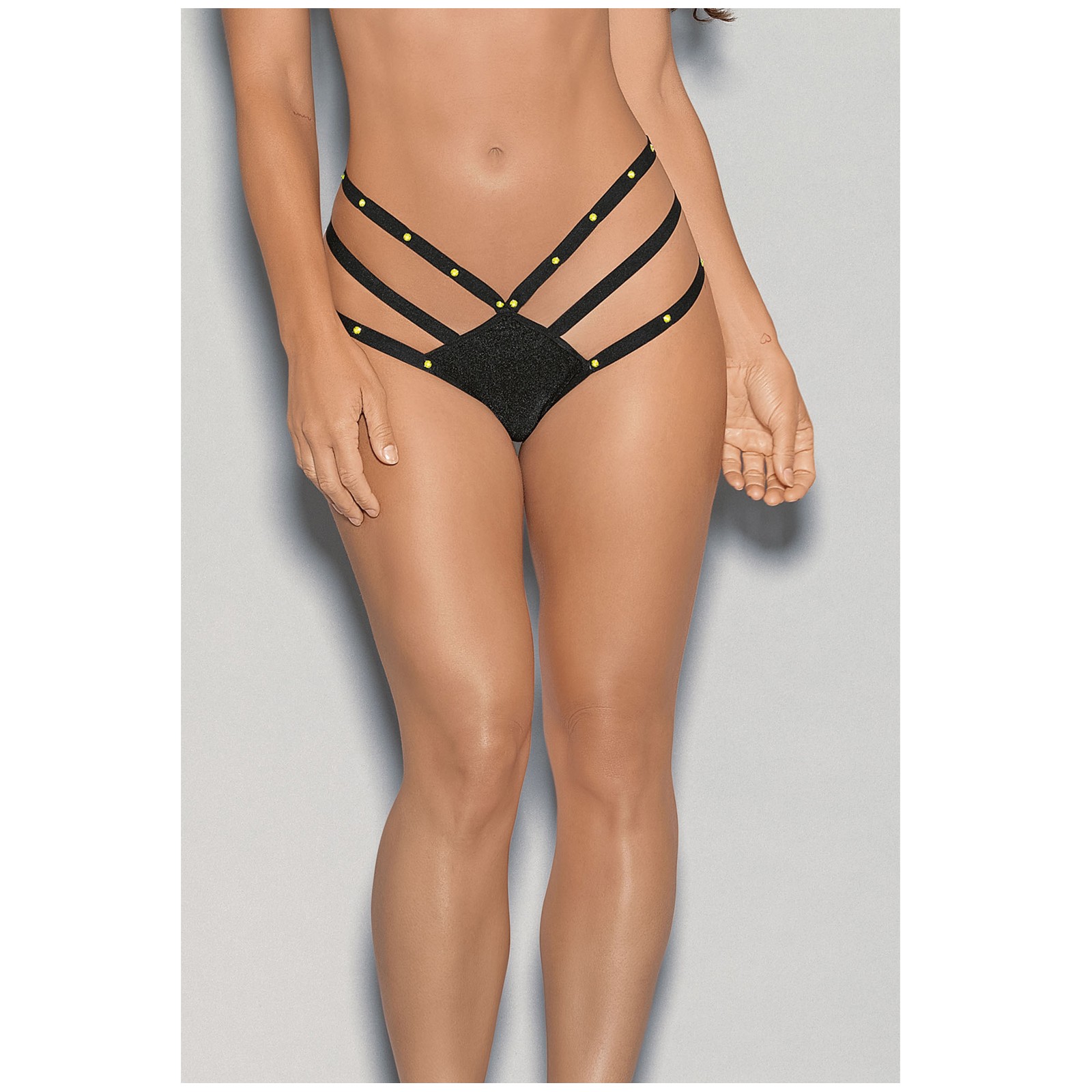 Tanga Strappy Glow Stones Black Light Negro Talla Única