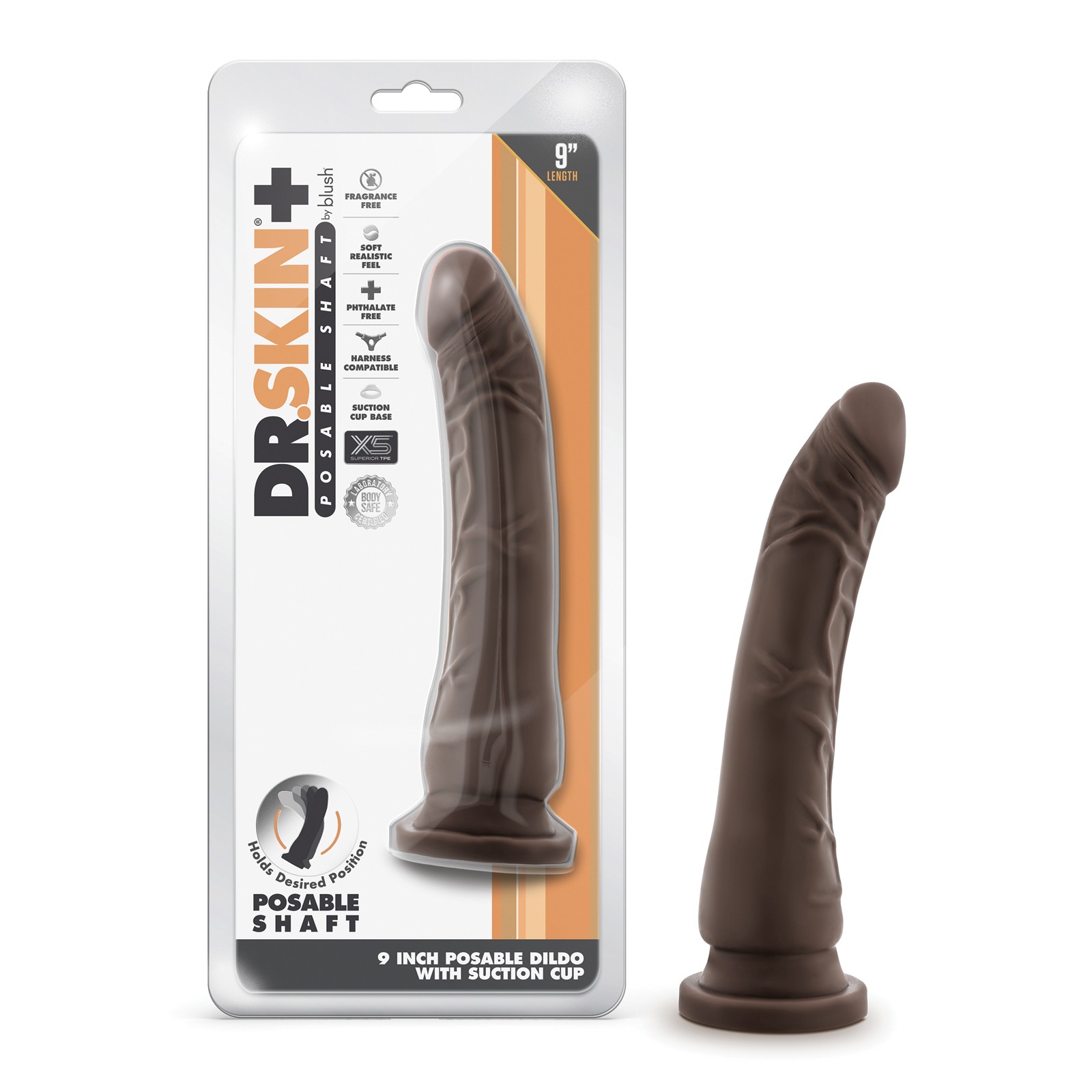 Dildo Posicionable Dr Skin Plus de 9 Pulgadas Chocolate