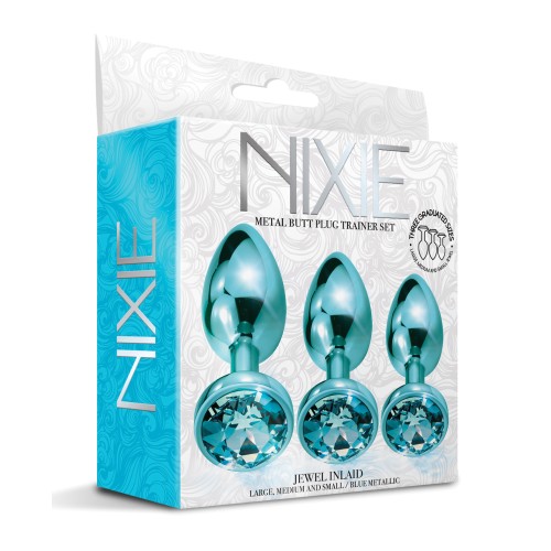 Juego de Plugs Anales de Metal Nixie con Joyas Incrustadas - Azul Metálico