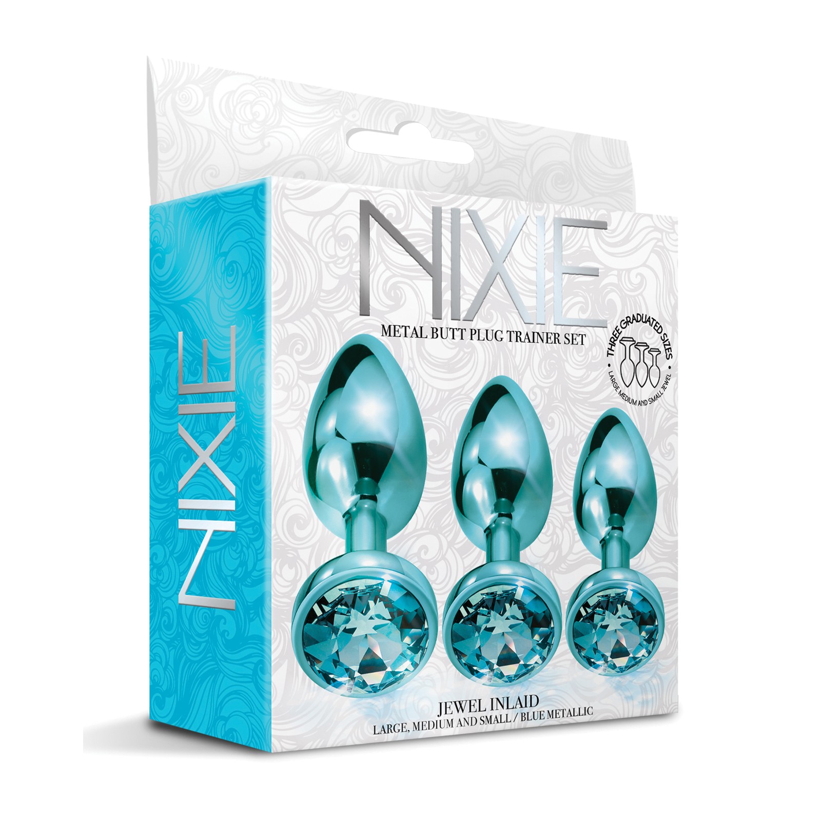 Nixie Metal Butt Plug Trainer Set w/Inlaid Jewel - Blue Metallic