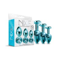 Nixie Metal Butt Plug Trainer Set w/Inlaid Jewel - Blue Metallic