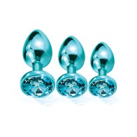 Nixie Metal Butt Plug Trainer Set w/Inlaid Jewel - Blue Metallic