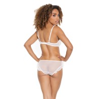 Stretch Mesh Ruffled Crotchless Teddy White SM