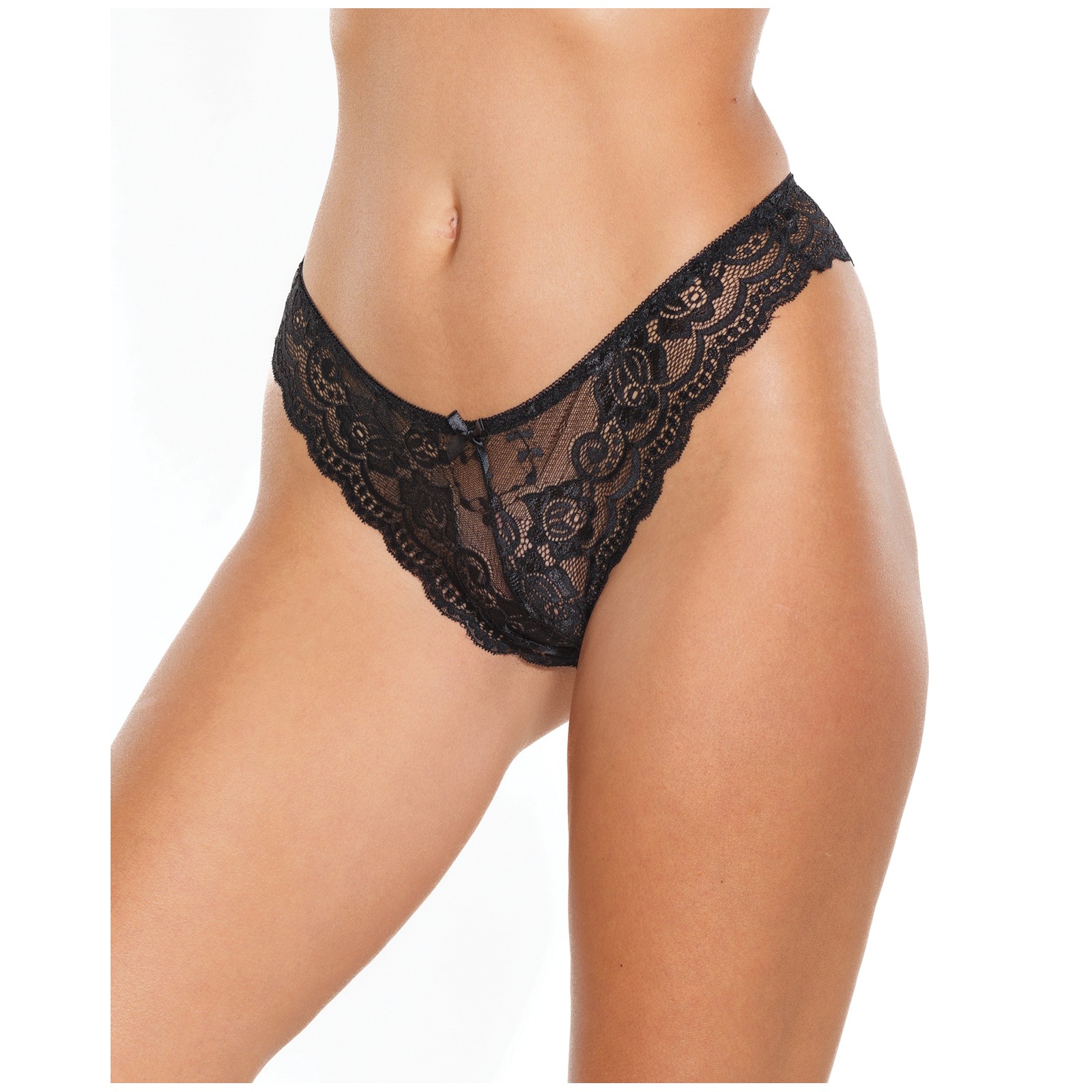 Panty Alto de Encaje con Ondas Negro