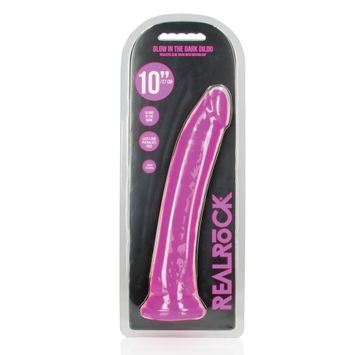 Shots RealRock 10 Inch Slim Dildo that Glows in the Dark Neon Purple