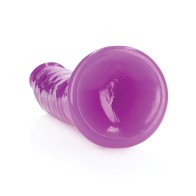 Shots RealRock Dildo Slim de 10 Pulgadas que Brilla en la Oscuridad Púrpura Neón