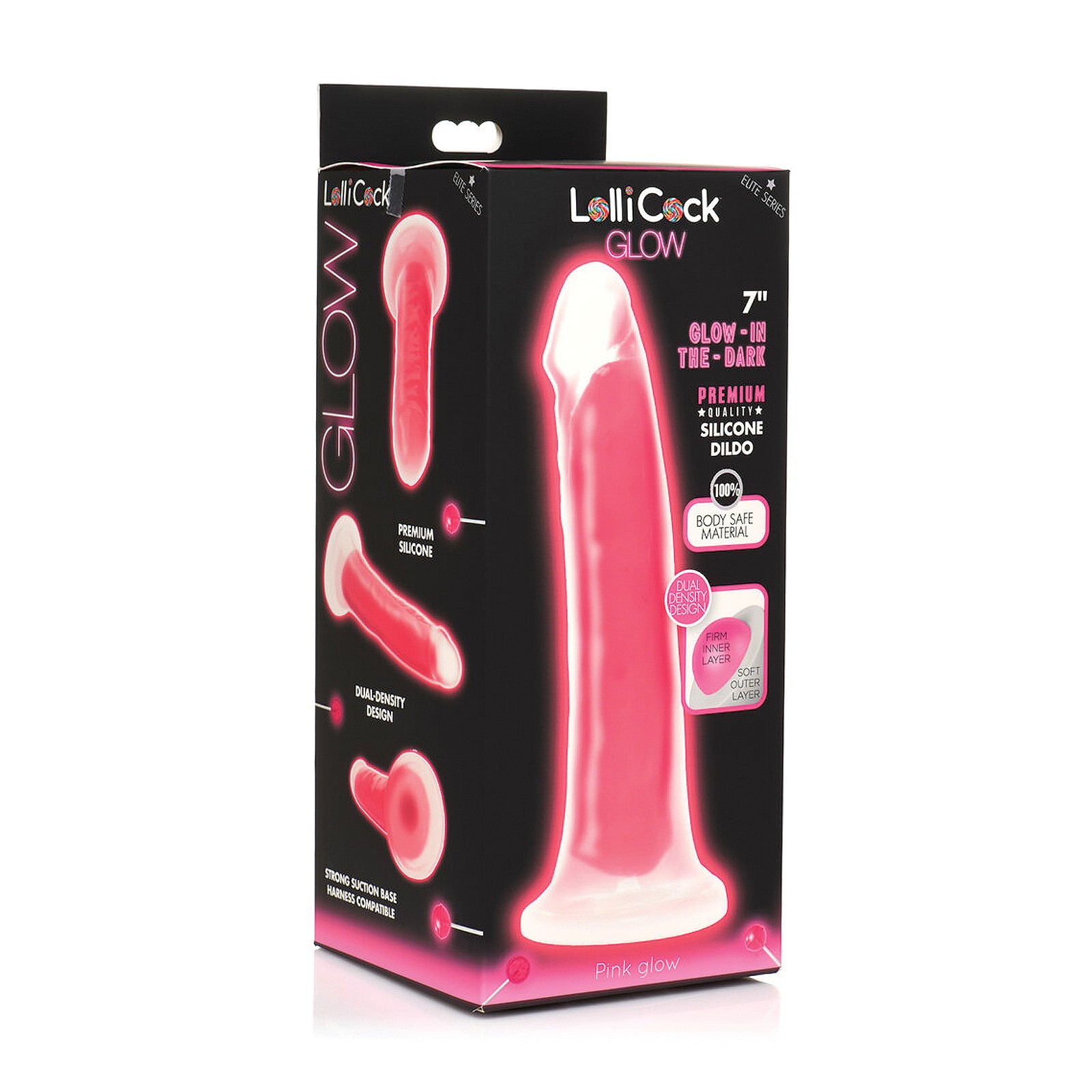 Curve Toys Lollicock Dildo de 7 Pulgadas que Brilla en la Oscuridad Rosa