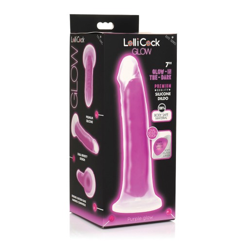 Dildo Curve Toys Lollicock de 7" que Brilla en la Oscuridad - Púrpura