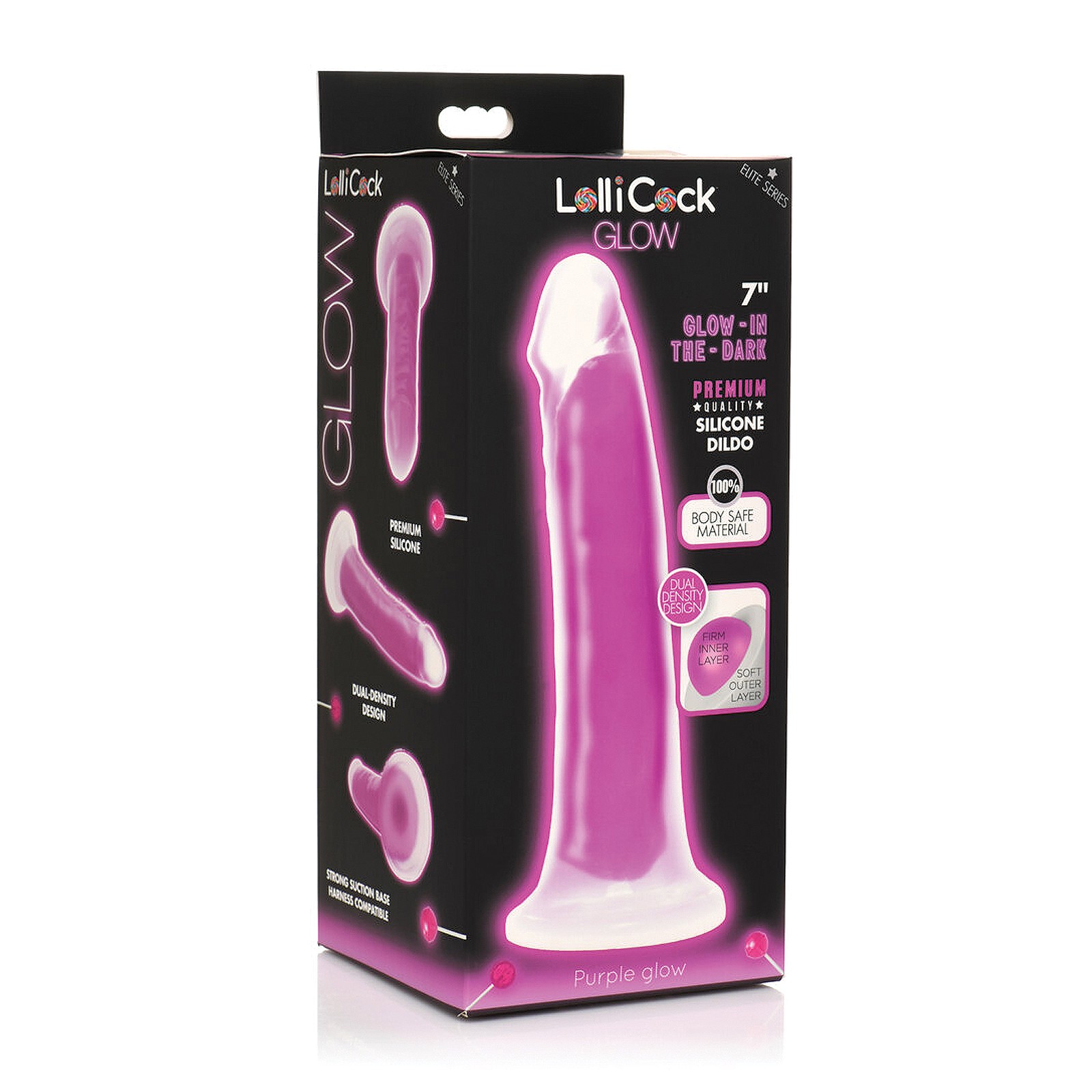 Dildo Curve Toys Lollicock de 7" que Brilla en la Oscuridad - Púrpura