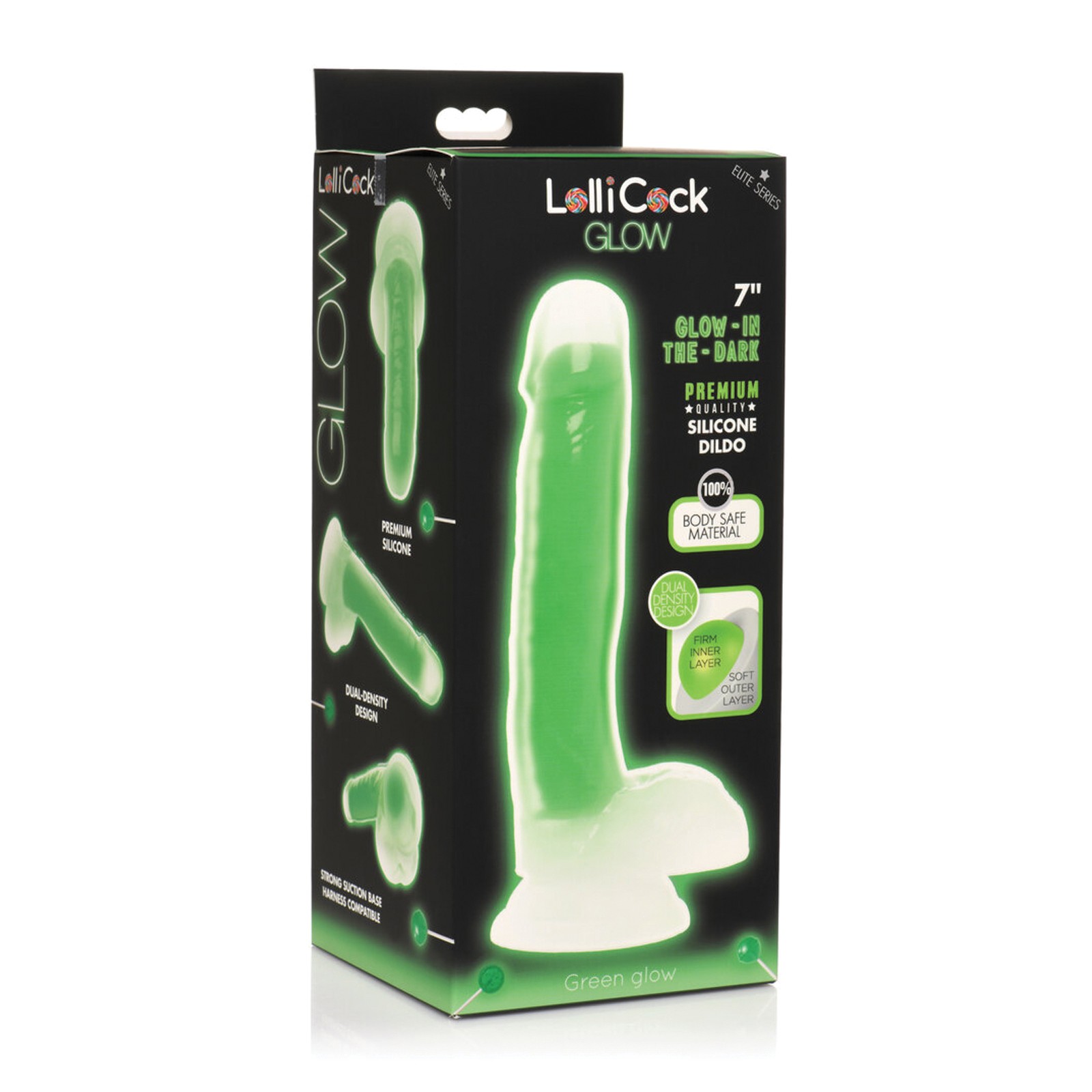 Dildo de Silicona Glow in the Dark Lollicock de 7 Pulgadas - Verde