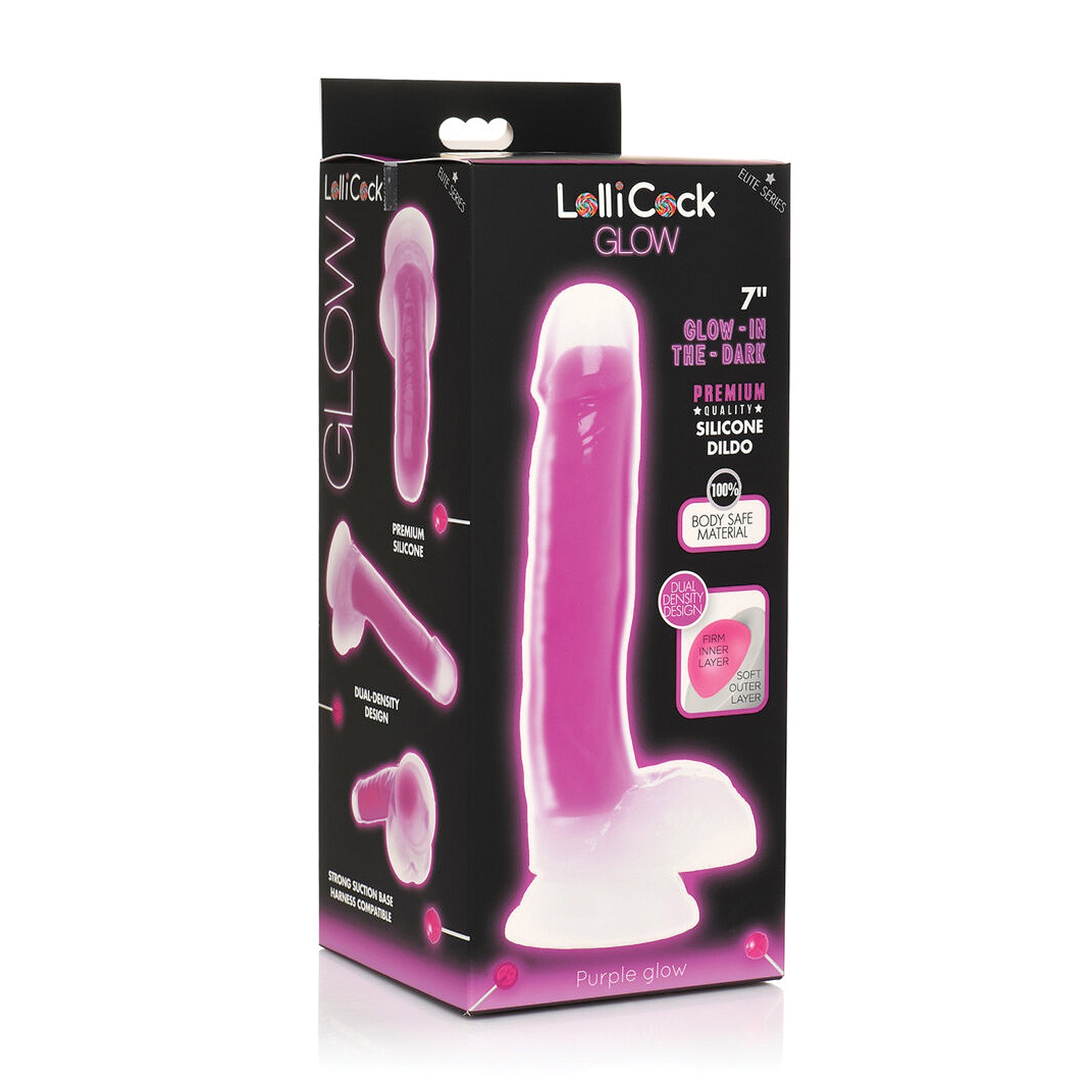 Dildo Hola-Cock 7 Pulgadas Brilla en la Oscuridad Púrpura