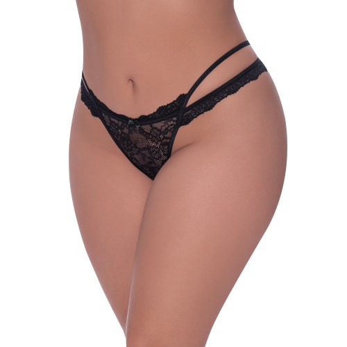 Panty Tanga con Cruzado y Corte Abierto Ooh La Lace - Negro T/U