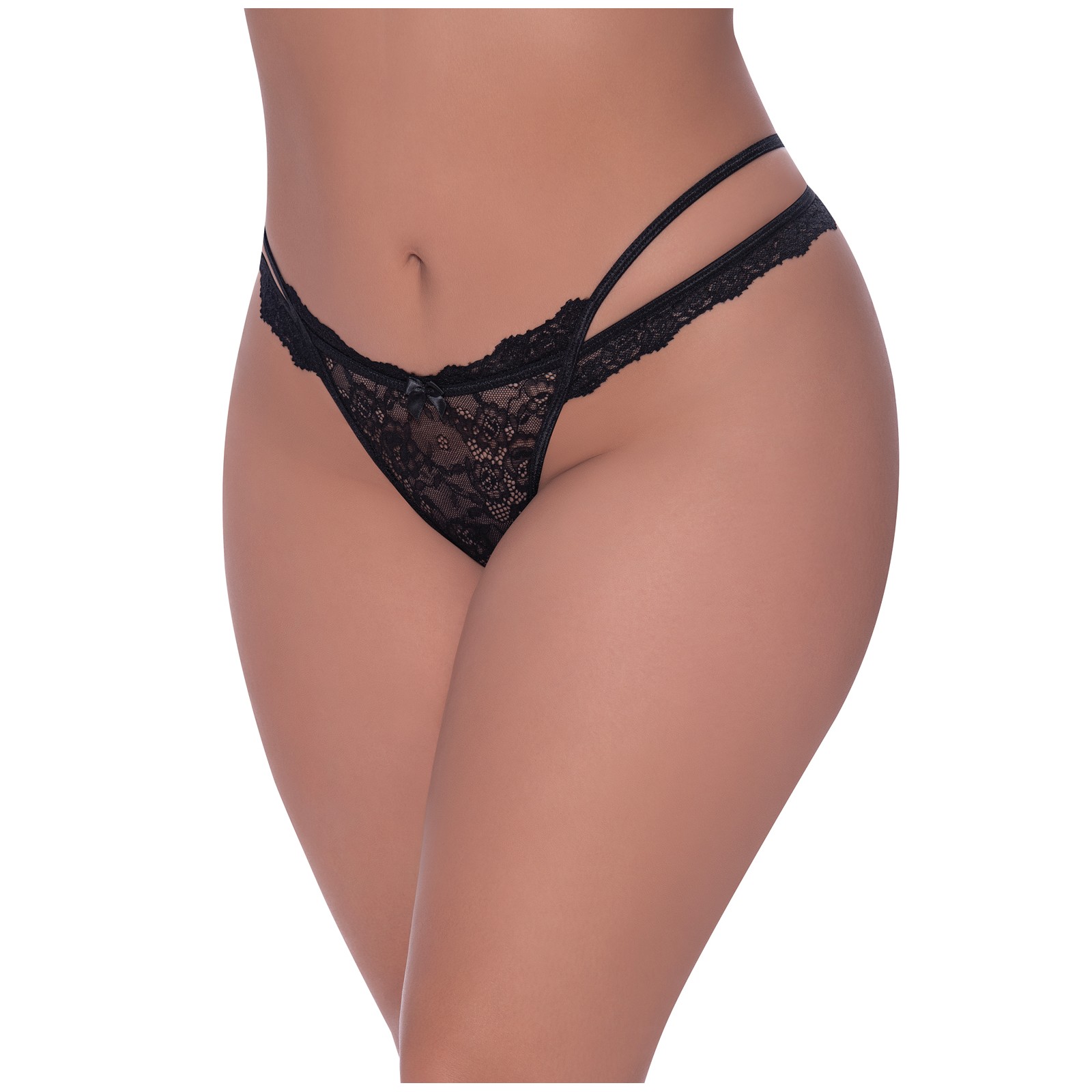 Ooh La Lace Cross Strap Split Crotch Tanga Panty - Black QN