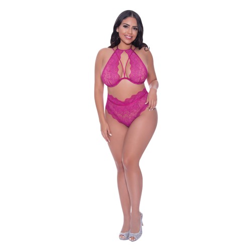 Conjunto Halter de Encaje Berrylicious & Panty - Rosa