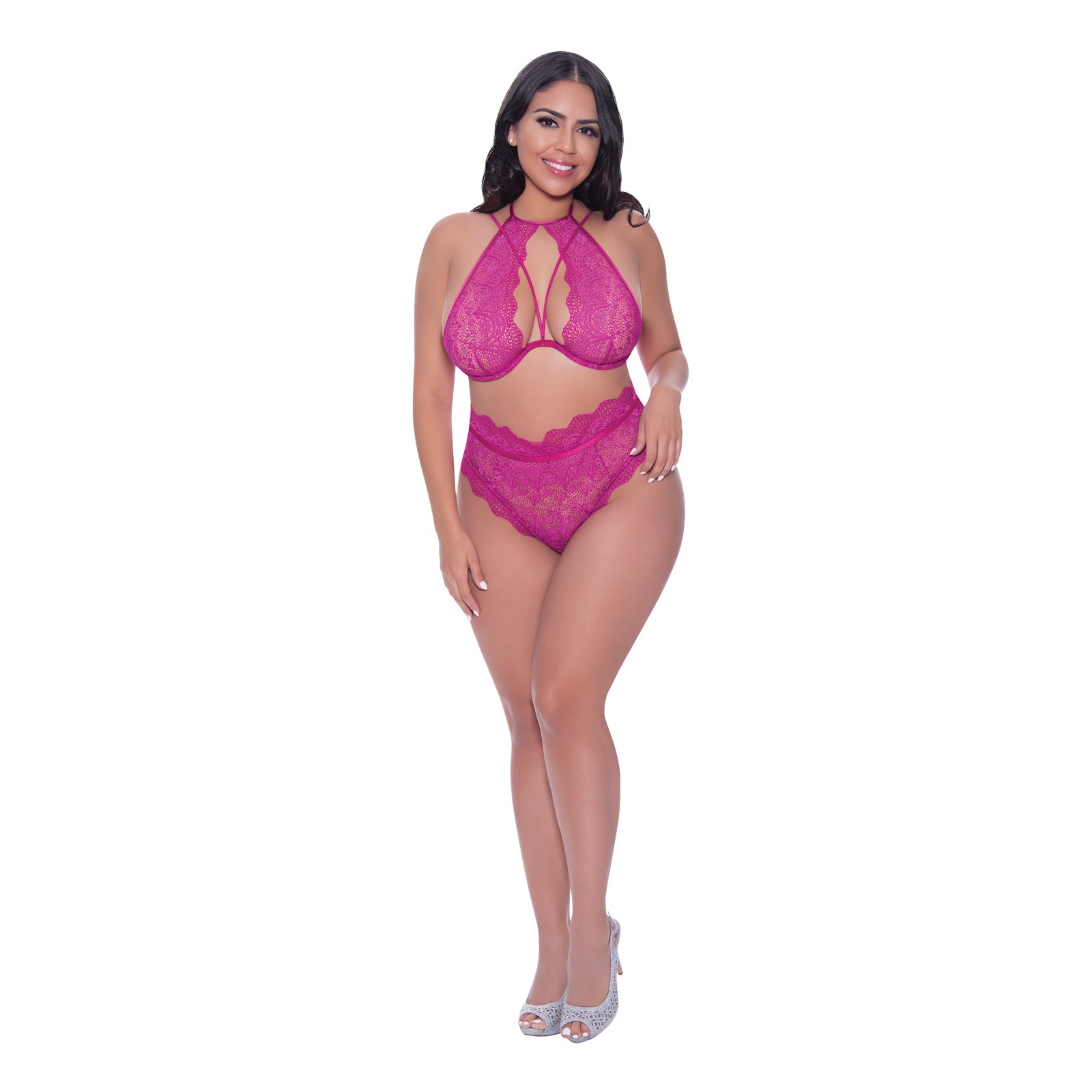 Berrylicious Lace Halter Top & Panty Set - Pink