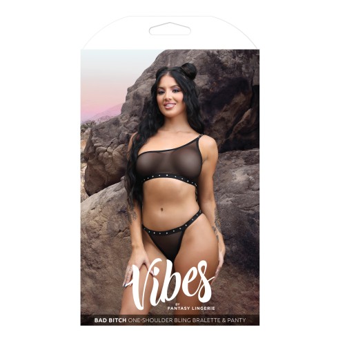 Vibes Bad Bitch One Shoulder Bralette Set