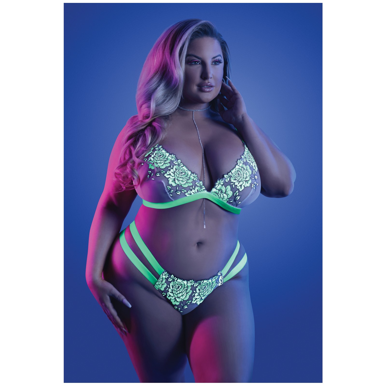 Glow Night Vision Glow In the Dark Bralette & Cage Panty QN